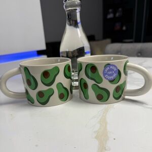 Avocado Print Ceramic Mugs set of 2 NIB